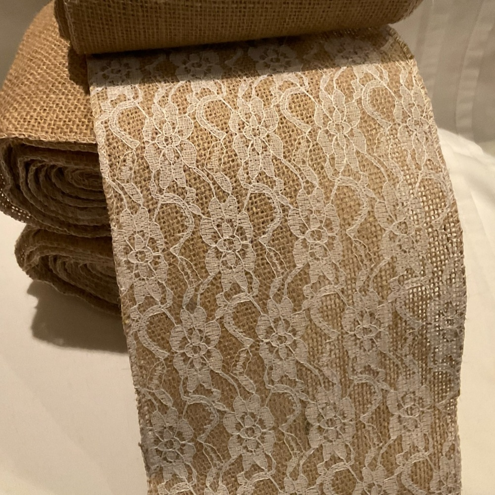 New Burlap/Lace Rolls 10 yards each roll, 3 Rolls Total= 30yards =90ft. $25.00